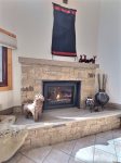 Gorgeous fireplace and sandstone hearth